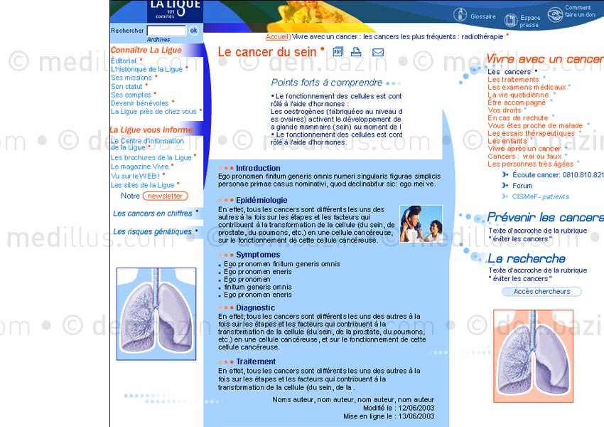 Page du site de la Ligue contre le cancer